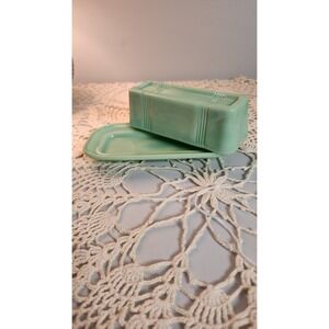 TPC Jadeite Covered Butter Dish Tablecraft Vintage Style Green Glass Criss-cross